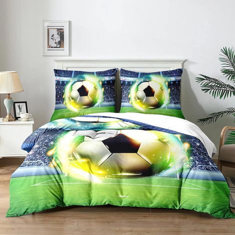 Fußball Bettwäsche Set 140x200 cm Mikrofaser mit Reißverschluss, 2 Kissenbezüge 65x65 cm
