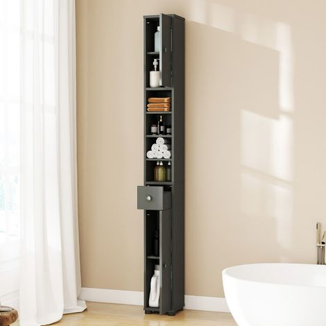 Armoire de Salle de Bain Haute et Mince Meuble Colonne avec 1 Tiroir Placard à Étagères Ajustables Gris (1/3)