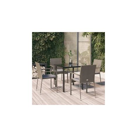 Ensemble à manger de jardin coussins 5 pcs noir et gris (1/5)