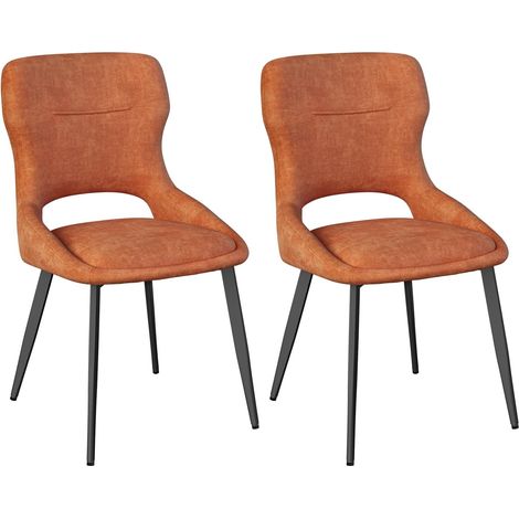 WOLTU Lot de 2 Chaises de Salle à Manger, Chaise avec Pieds en Métal, Recouvert de Chenille, Siège Rembourré d'Éponge, Orange (1/5)