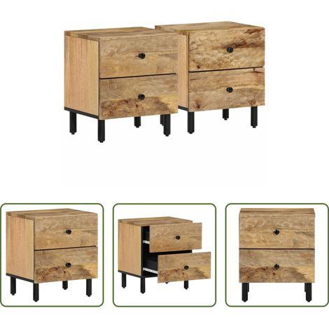 Bois de manguier -  Tables de chevet 2 pcs 40x33x46 cm Bois de manguier solide (1/5)