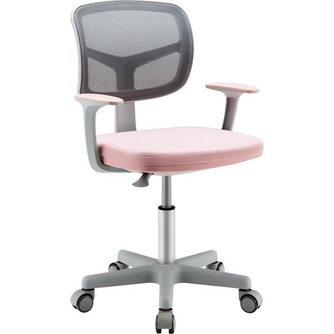 COSTWAY Kinderstuhl auf Rollen, höhenverstellbar 80-91,5cm, drehbar, mit Rückenlehne & Armlehnen, für Kinder 3-10 Jahre alt Rosa