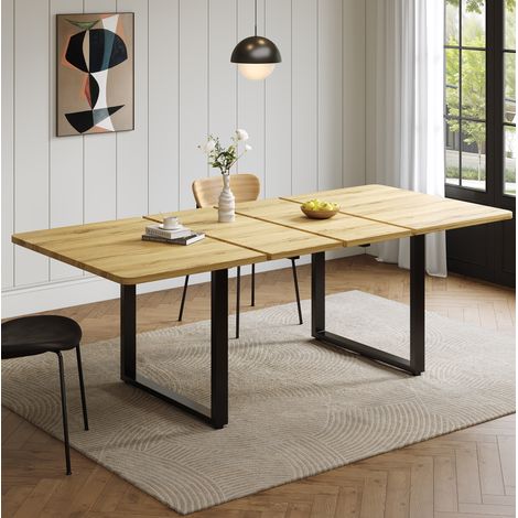 Mesa extensible de comedor 140/180/220 x 80 cm, 6-10 personas, MDF natural (1/5)