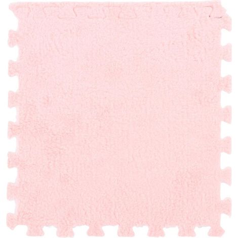 Lot de 10 tapis de sol en mousse pelucheuse, épais et doux, à joints prédécoupés et emboîtables, rose. (1/4)