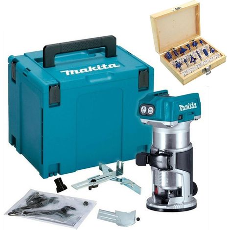 Makita DRT50Z 18V LXT Cordless Brushless Laminate Router Trimmer Makpac +Bit Set