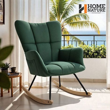 Fauteuil à bascule – Dossier haut – Assise confortable – Tissu chenille – Pieds antidérapants – Vert – 52 x 78 x 91 cm – Home Nature Wohnkonzept (1/5)