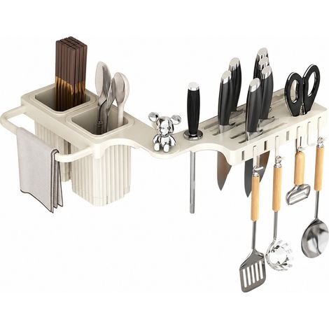 Porte-couteaux rotatif, étagère de cuisine murale multifonctionnelle avec porte-baguettes (1/5)