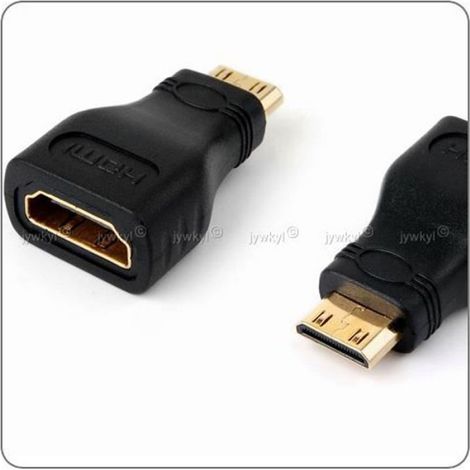 Adaptateur Connecteur Fiche HDMI A Femelle vers HDMI Mini C Mâle Plaqué Or (1/2)