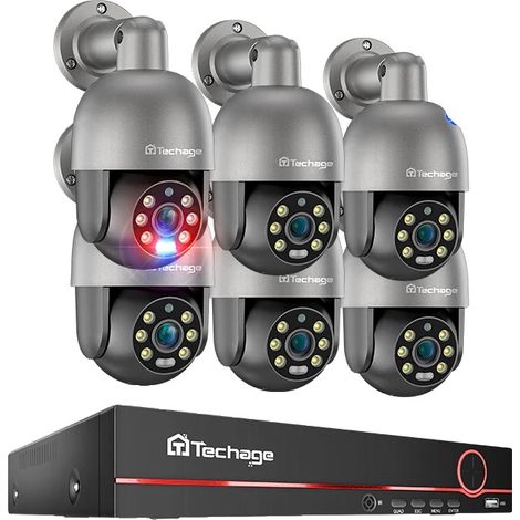 Système de Caméra de Sécurité, Support 8 Canaux, Audio Bidirectionnel, 8CH NVR 6pcs Cam 8MP, Aucun-b (1/2)