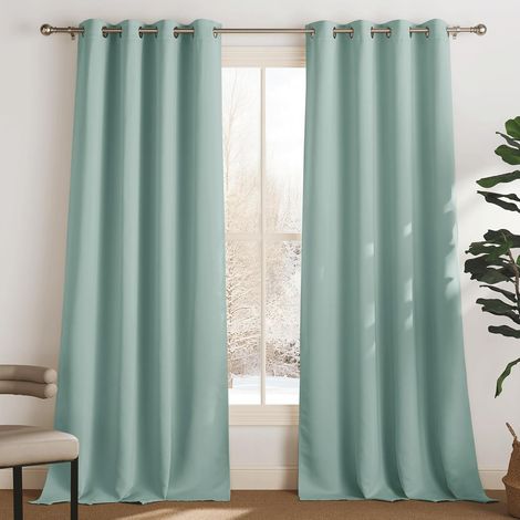 Lot de 2 Rideau Occultant Thermique Isolant Anti Froid et Chaleur 140x244 (lxH) Tenture Opaque à Oeillets Isolation Lumiere Uv Decoration Chambre Maison Salon Intérieurs, Vert Clair