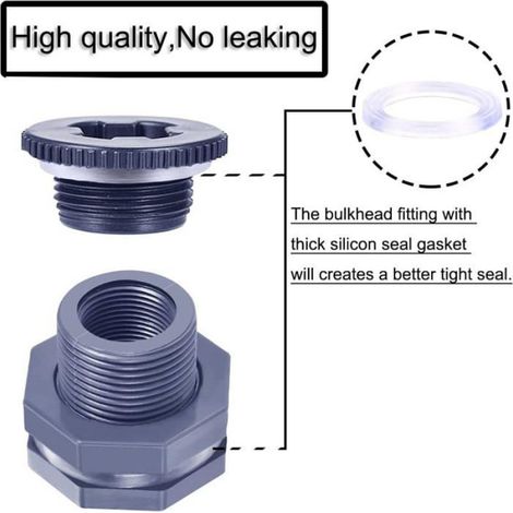 Raccord passe-paroi PVC femelle 2 pouces avec bouchon, joint silicone, pour cuve à eau et récupérateur de pluie (1/4)