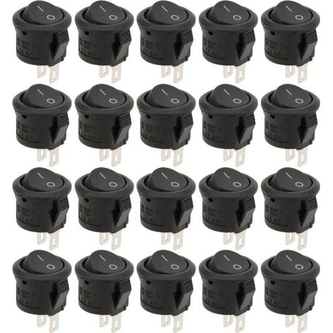 20 interrupteurs à bascule, petits interrupteurs ronds à 2 broches et 2 positions KCD11, éléments de commande industriels (1/5)