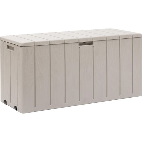 Toomax Multibox Bravo 270L, baule portattrezzi 117,5x45x56h cm, effetto legno colore grigio tortora, in plastica robusta, resistente ai raggi UV, dotato di foro per lucchetto, per esterni