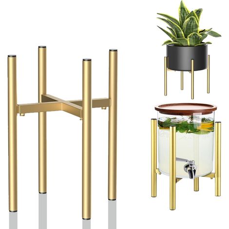 Support pour plantes d'intérieur, doré, réglable en métal, pour pots de 20 à 35 cm de diamètre extérieur. (1/5)