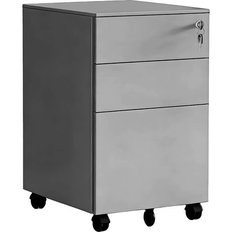Relaxdays cassettiera su ruote, 3 cassetti, HxLxP: 60 x 39 x 52 cm, con serratura, metallo, grigio