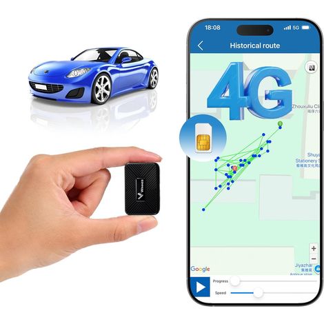 Mini traceur GPS de voiture 4G avec carte SIM, traceur GPS magnétique avec localisation en temps réel par application, jusqu'à 60 jours d'autonomie de la batterie, pour voiture, enfants et (1/5)