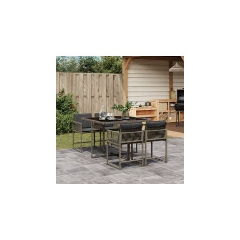 Ensemble à manger de jardin 5 pcs coussins gris résine tressée (1/5)