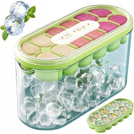 Moule à Glaçons avec Récipient et Couvercle Hermétique – Bac à Glace en Silicone 12 Cubes – Démoulage Facile, Anti-Odeur, Résistant au Froid, Aléatoire (1/5)