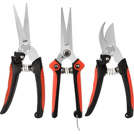 Sécateur Jardin Set, Professional Sécateur Main Bypass Cisailles d'élagage Ciseaux à Fleurs Cisailles à Haie pour Travaux de Jardin et Pelouse, Verrou à Ressort en Acier Inoxydable - 3 Pièces (1/5)