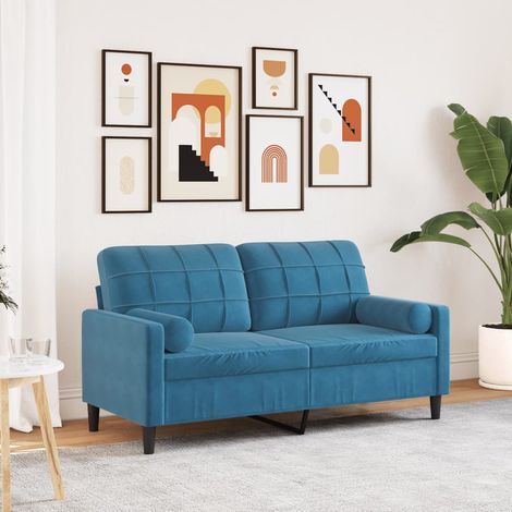 Canapé-Sofa 2 places avec oreillers décoratifs bleu 140 cm velours 535906 (1/5)