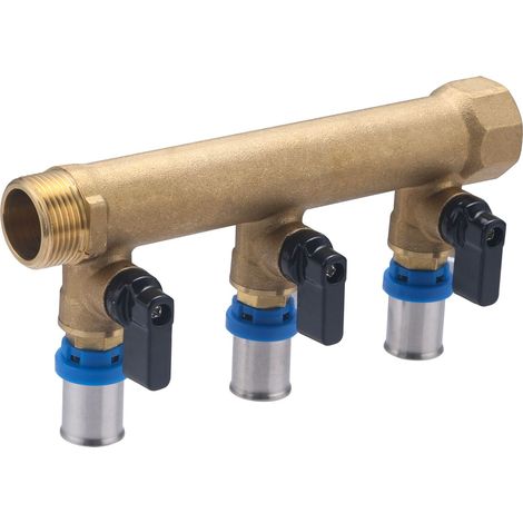 Colector Macho Hembra 3/4 Salidas para Multicapa a Prensar QUICK PLOMBERIE - 2 salidas multicapa Ø16 con Válvulas