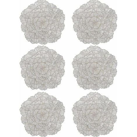 6pcs Sets De Table En Forme De Feuille 38cm,argent Sets Tables Lavable Tapis Rsistants La Chaleur Et Aux Salissures Respectueux L'environnement (1/5)