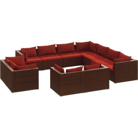 Set muebles de jardín 11 piezas cojines ratán sintético marrón vidaXL (1/5)