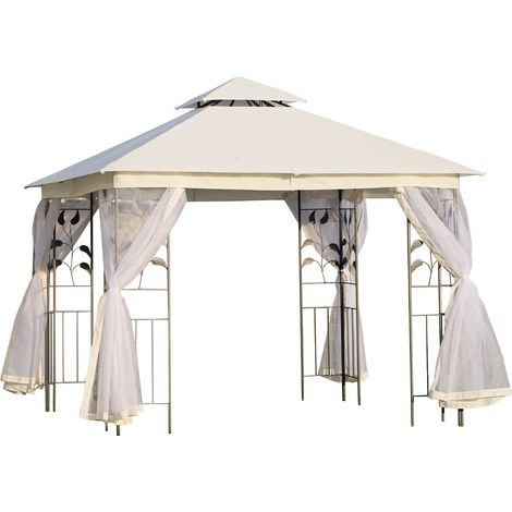 Tonnelle barnum style colonial double toit toiles moustiquaires amovibles 3L x 3l x 2,65H m beige (1/5)