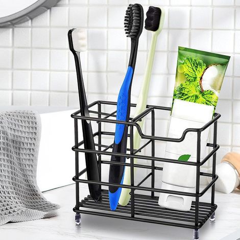 1 porte-brosses à dents, mural, en acier inoxydable, avec support pour 2 brosses, design minimaliste, idéal pour salle de bain (1/5)