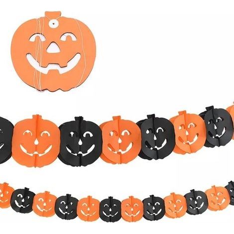 Guirlande Halloween - Motif citrouille - Orange et noire - En papier - 3 mètres - Décoration de fête