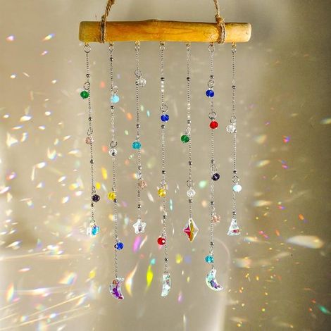 Attrape-soleil en verre coloré - Attrape-soleil - Décoration de fenêtre - Décoration murale effet arc-en-ciel - Cadeau - 16 cm - À poser sur les fenêtres, portes ou murs - Multicolore (1/5)