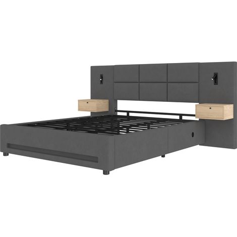 Cama canapé 180 x 200 cm en terciopelo gris oscuro con cabecero, USB-C, LED y almacenaje HOMVRA (1/5)