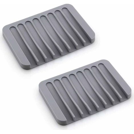 Lot de 2 porte-savons en silicone gris, parfaits pour la salle de bain et la cuisine. Fabriqués en silicone souple, ils sont à la