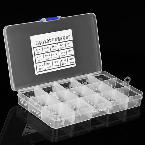 Assortiment de 250 rivets pleins à tête ronde et tige moletée en acier inoxydable M2-M5 (1/5)