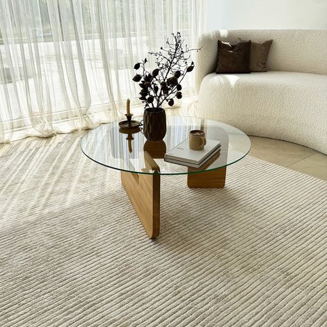 Runder Glas Mio Couchtisch - 75 cm - Holzgestell