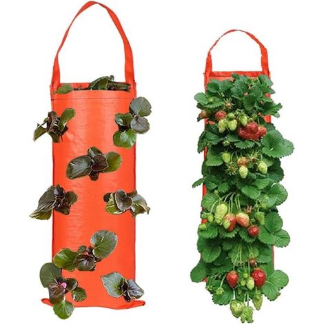 2 Pack Vertical Hanging Strawberry Planting Bags with 8 Holes for Garden Strawberries Herbs Flowers Orange