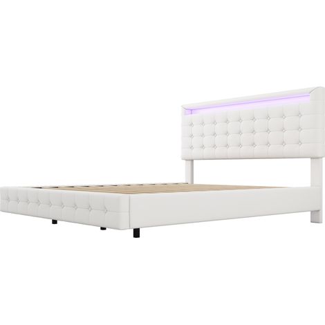 Letto flottante 140 x 200 cm con illuminazione LED, PU bianco, testiera regolabile (1/5)