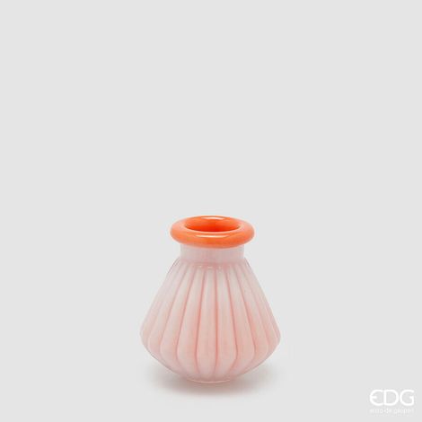 EDG Enzo De Gasperi Vaso Righe con Bordo H 13 Cm D 12 Cm Waterproof Vetro Coral