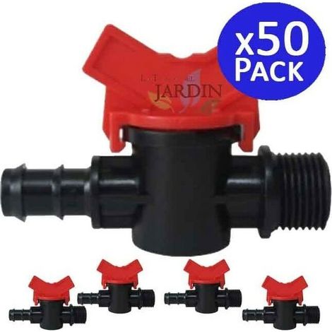 Lot de 50 Vanne d'irrigation goutte à goutte 16mm x 1/2'' Robinet d'irrigation 16 mm Valve de tuyau d'irrigation goutte à gou (1/2)