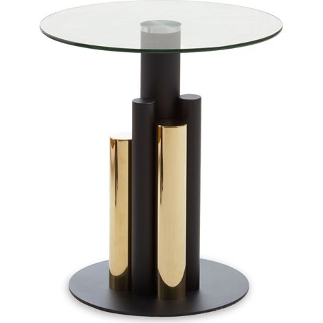 Interiors by Premier Clear Glass Side Table, Black and Gold Columned Base, Modern Side Table for Living Room and Hallway (1/2)