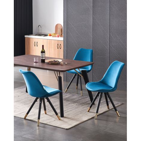 Cosmo LUX Sofia Dining Set - a Walnut Wooden Dining Table and Set of 4 Blue Velvet Dining Chairs - Dining Room Kitchen (1/5)