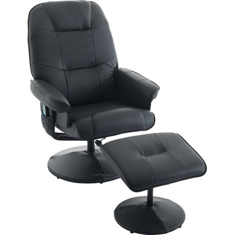 Sillón de masaje reclinable con calefacción y reposapiés, giratorio 360°, negro, PU, HOMVRA (1/5)