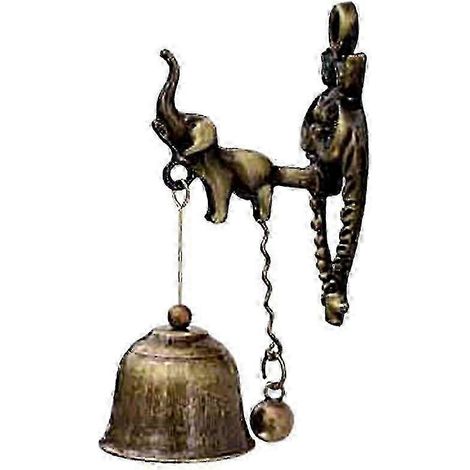 Sonnette de porte rétro éléphant 25-26, petite sonnette en alliage avec cloche en fer, décoration murale pour intérieur et extérieur (1/2)