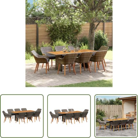 Gartentisch - Garten Essgruppe mit Kissen 9 pcs Grau Poly-Rattan (1/5)
