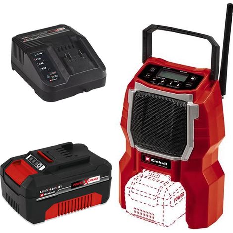 Einhell 3408017 Cordless Site Radio Bluetooth Speaker + 4AH Battery Kit