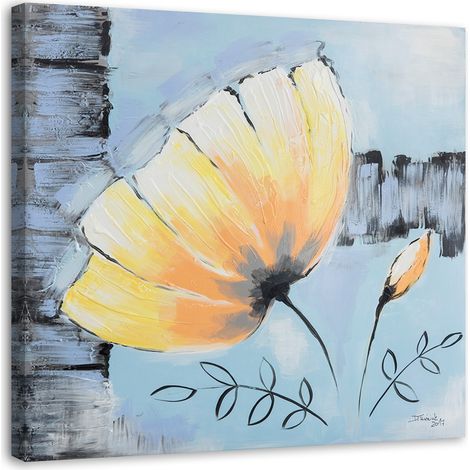 Tableau sur toile Peinture acrylique Fleur Jaune 50x50 (1/5)