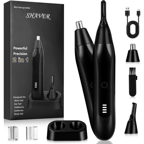 Ear Nose Trimmer for Men Women USB Rechargeable Painless Eyebrow Beard LED Display Power Nose Shaver 2 in 1 Metal Nose Razor (1/5)
