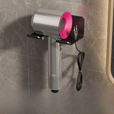 Wandmontierter Haartrocknerhalter aus schwarzem Aluminium in Raumfahrtqualität, kein Bohren erforderlich, für Badezimmer, 120°-Winkel, platzsparend (1/5)