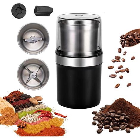 Moulin Électrique Café Épices - 2 Bols Inox - Acier Inoxydable - Broyage Sec et Humide - Cuisine et Bar - 200W (1/5)