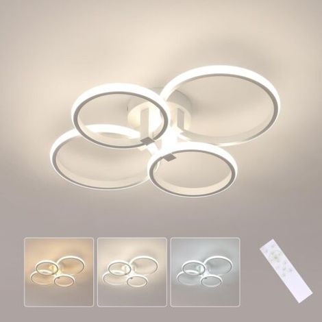 GOECO LED ceiling light, circular design, 4 heads, white, 57.5x46x11.5 cm, white light with brightness control, 57W (1/5)